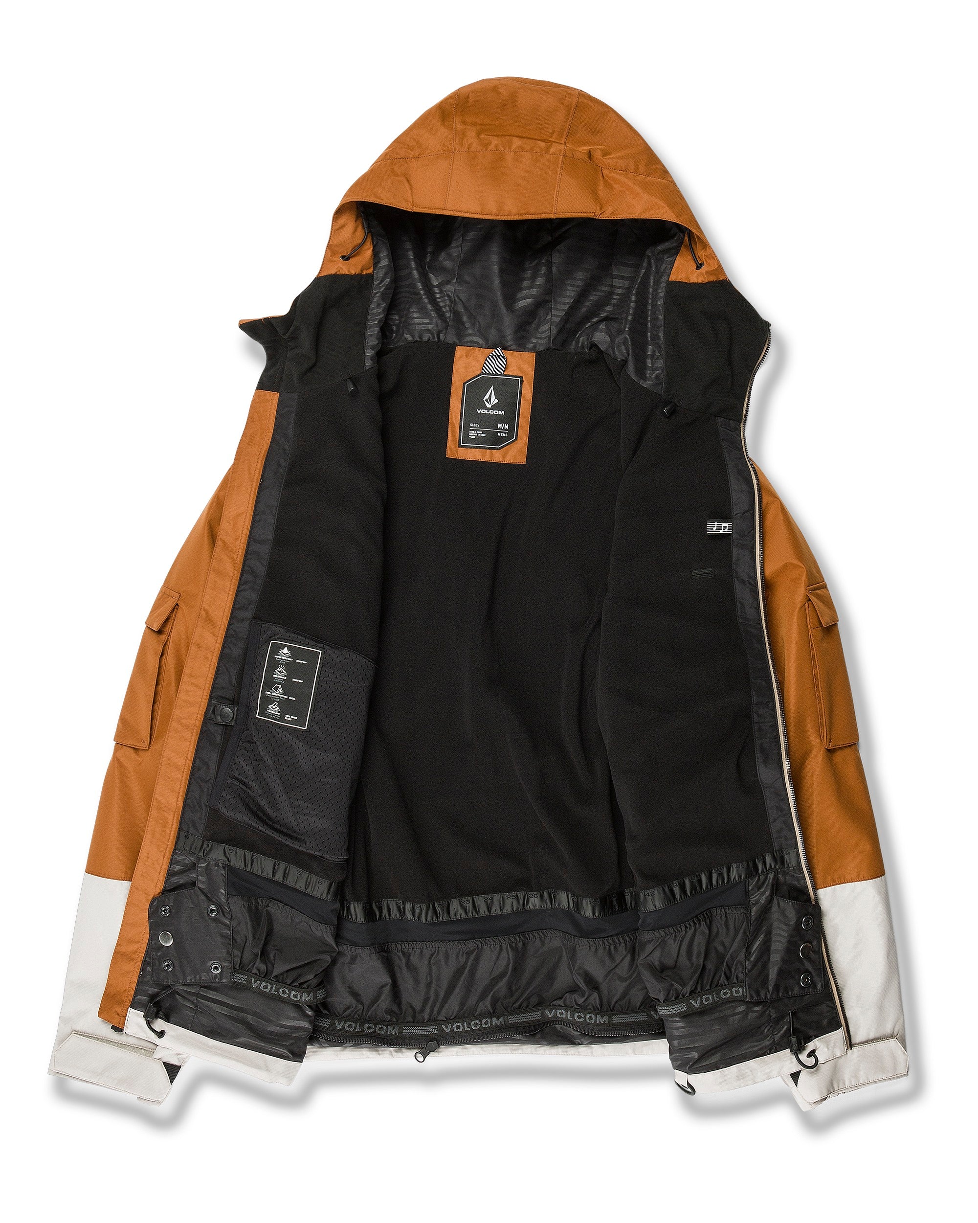 Volcom Nightbreaker 20K Jacket - A black jacket with a white logo on the chest and a zipper closure.