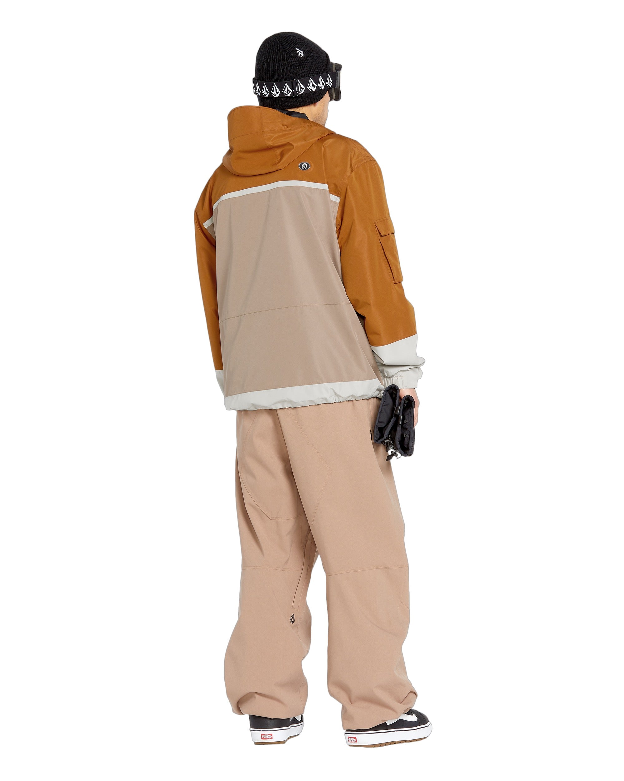 Volcom Nightbreaker 20K Jacket - A tan jacket with a hood, featuring white trim and a small logo on the upper back.