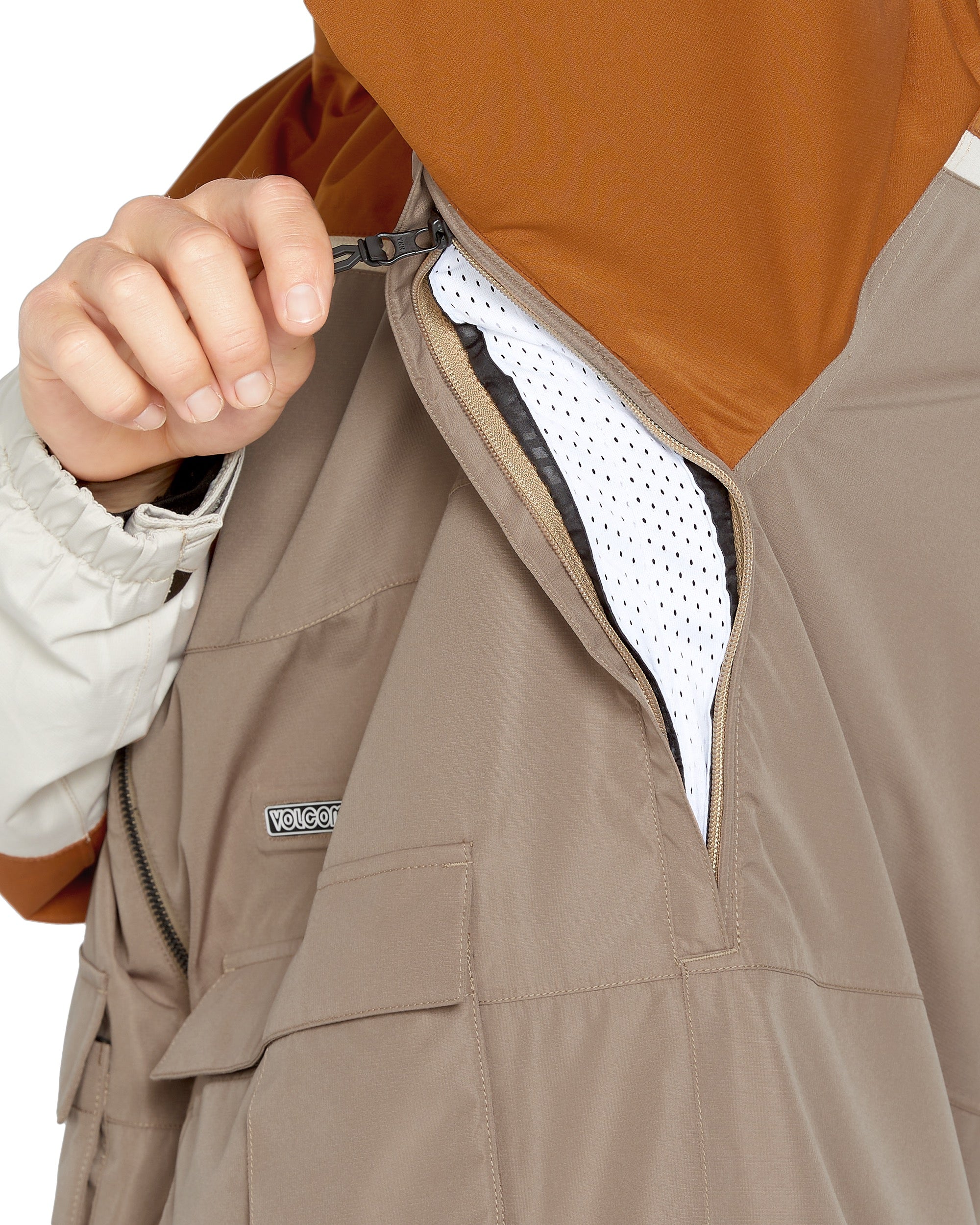 Volcom Nightbreaker 20K Jacket - A tan jacket with a black zipper and white accents on the sleeve cuff.