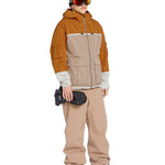 Volcom Nightbreaker 20K Jacket - A tan jacket with a white stripe across the chest and two zippered pockets on either side of the waist.