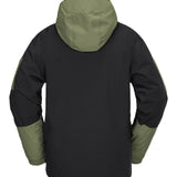 Volcom V.Co WFO Shell Jacket 2025 - A black jacket with a hood and olive green accents on the sleeves, cuffs, and chest pocket.