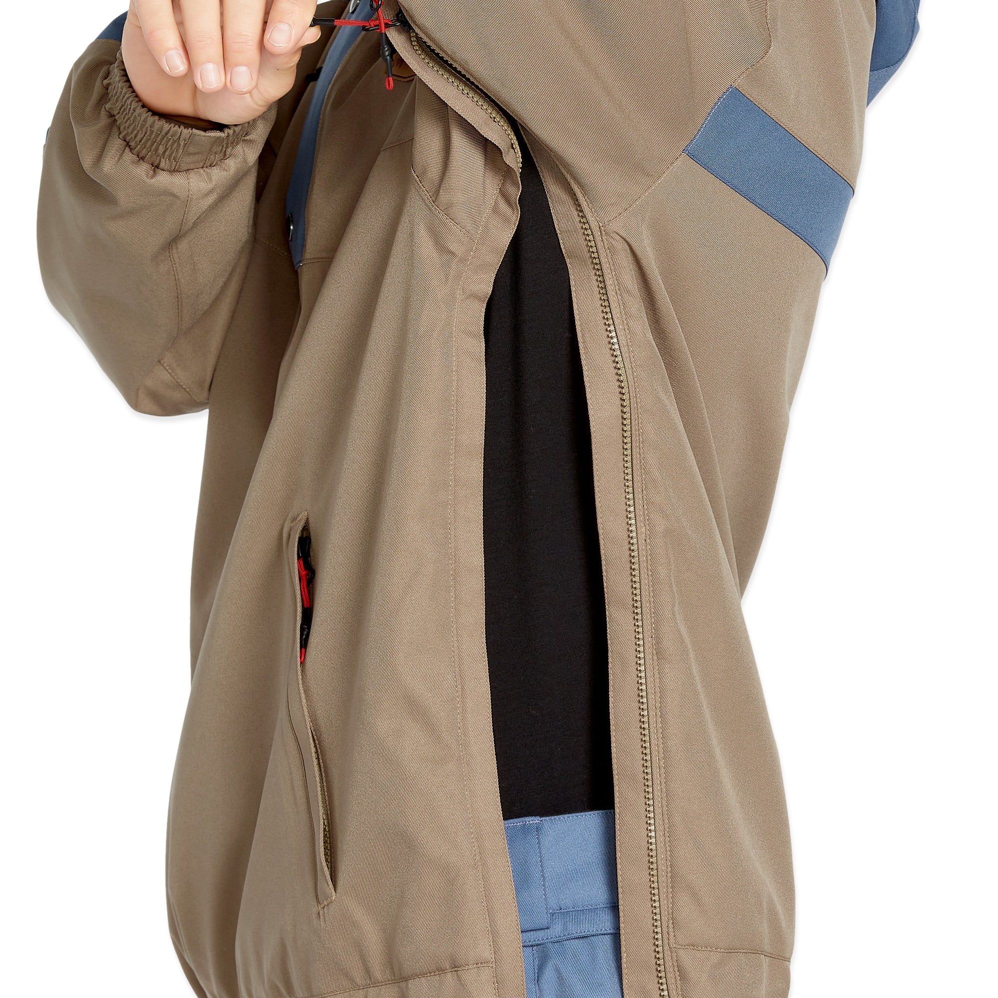 Volcom Longo 20K Pullover Jacket - A tan jacket with a black zipper and red pull tab.