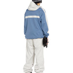 Volcom Longo 20K Pullover Jacket 2025 - A blue and white pullover jacket with a hood, featuring a large white stripe across the back.