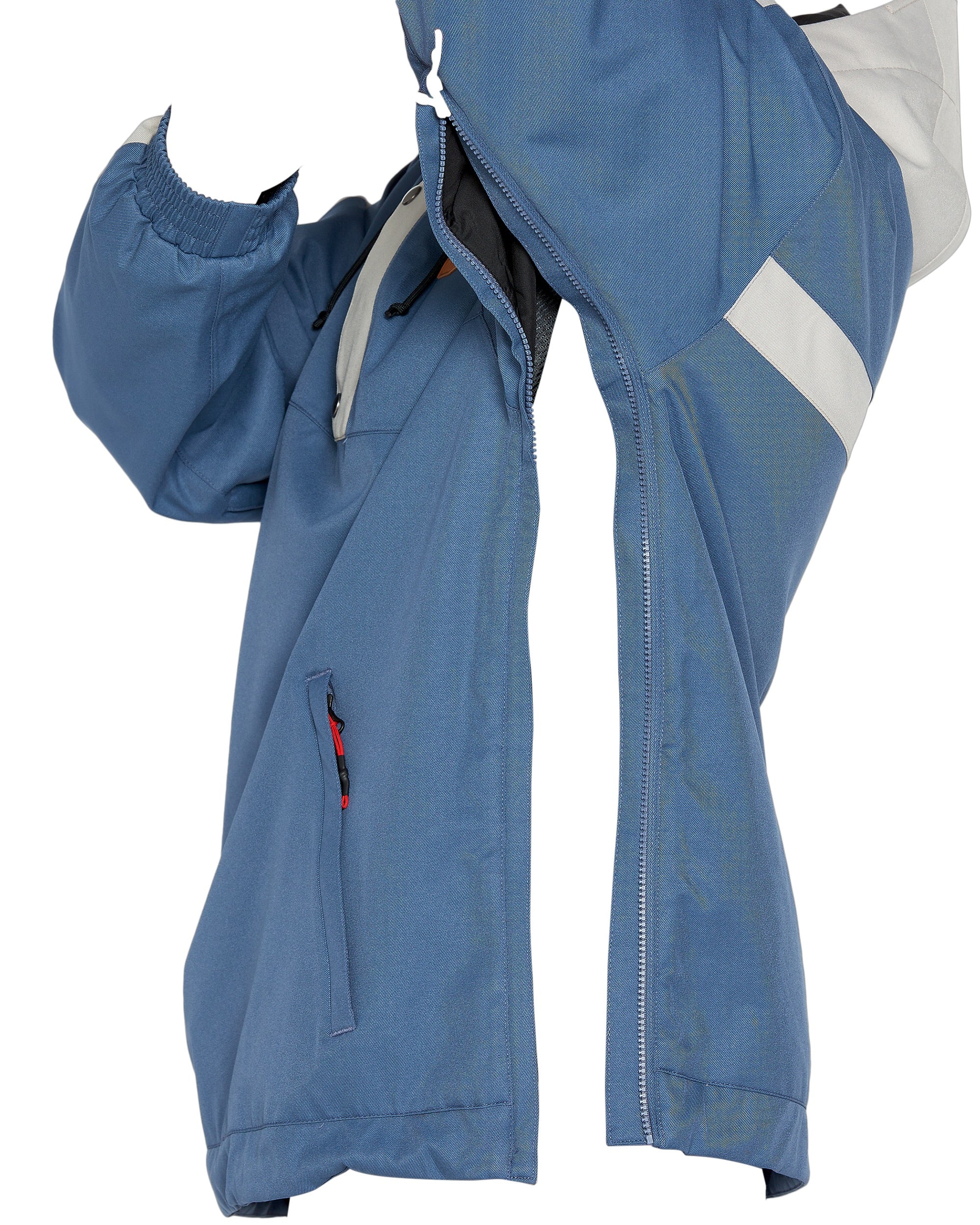 Volcom Longo 20K Pullover Jacket - A blue jacket with a white zipper and black drawstrings on the hood.