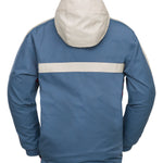 Volcom Longo 20K Pullover Jacket - A blue and white pullover jacket with a hood, featuring a horizontal stripe across the chest in a lighter shade of blue.