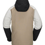 Volcom Brighton FZ Shell Jacket 2025 - A tan jacket with a black hood and white accents on the shoulders.