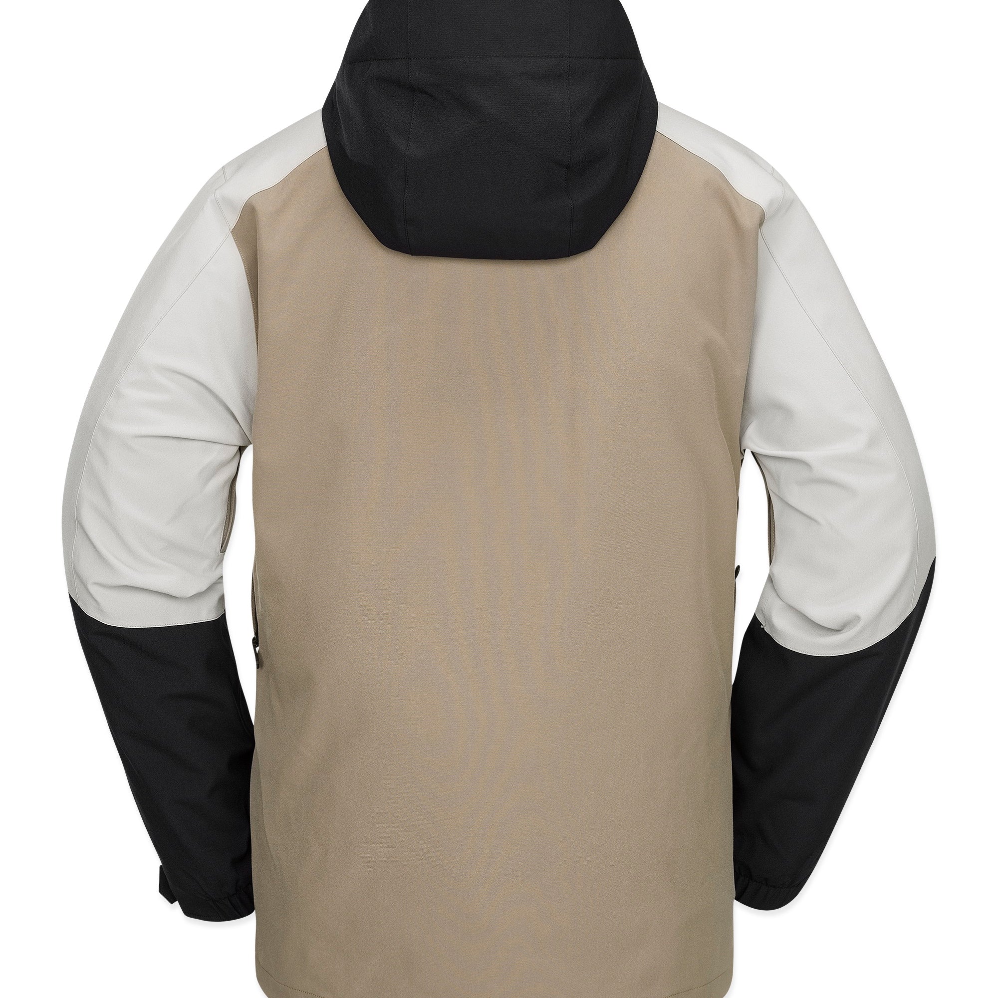 Volcom Brighton FZ Shell Jacket 2025 - A tan jacket with a black hood and white accents on the shoulders.