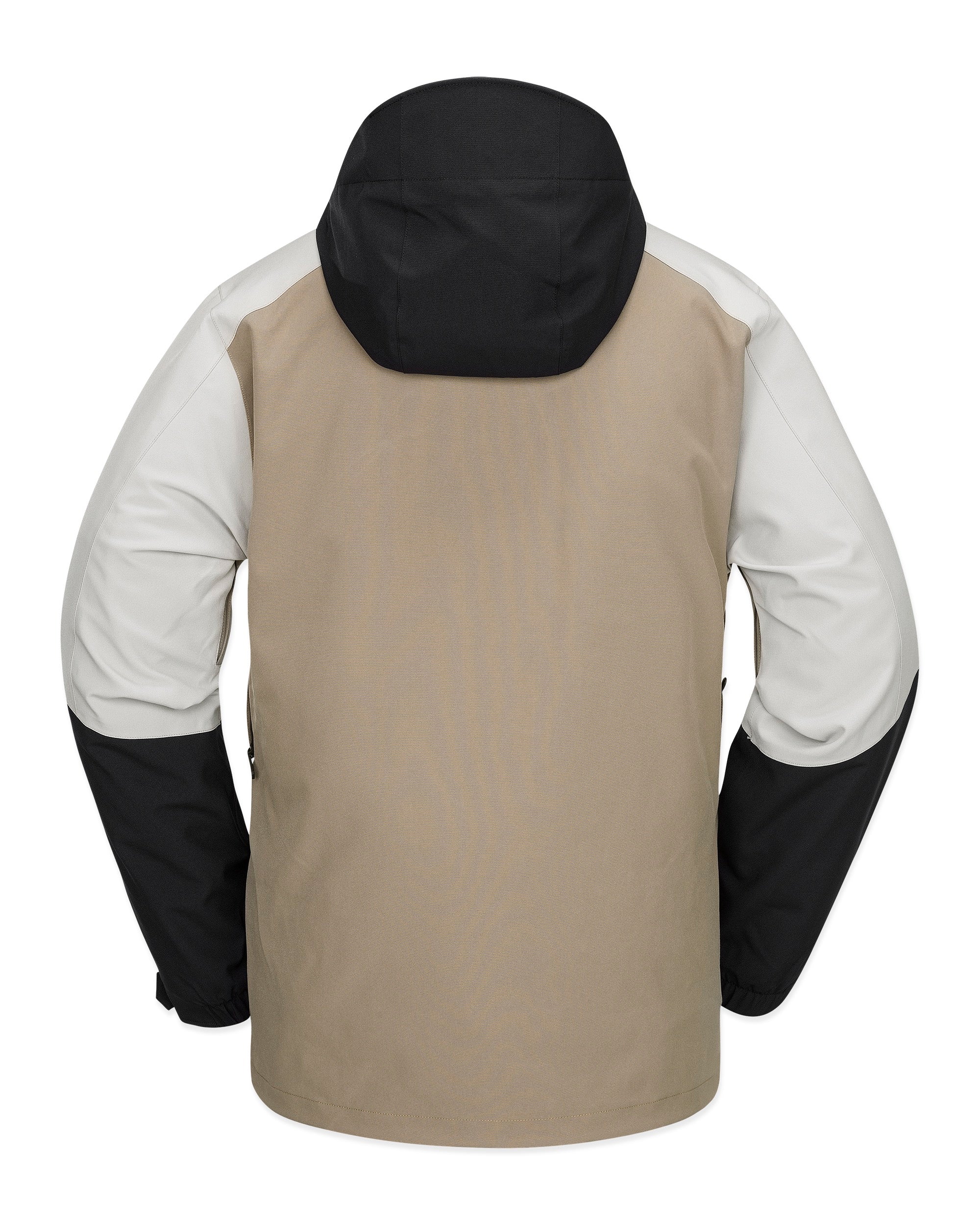 Volcom Brighton FZ Shell Jacket 2025 - A tan jacket with a black hood and white accents on the shoulders.
