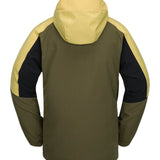 Volcom Brighton FZ Shell Jacket 2025 - Olive green jacket with black accents on sleeves and hood, featuring a zippered chest pocket and adjustable cuffs.