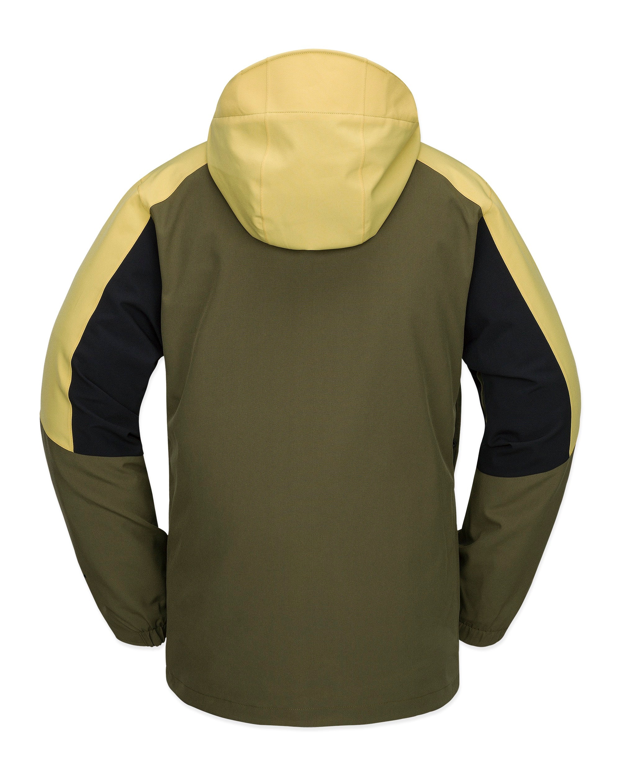 Volcom Brighton FZ Shell Jacket 2025 - Olive green jacket with black accents on sleeves and hood, featuring a zippered chest pocket and adjustable cuffs.