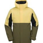 Volcom Brighton FZ Shell Jacket - A two-tone jacket with a light yellow top half and olive green bottom half, featuring black accents on the sleeves.
