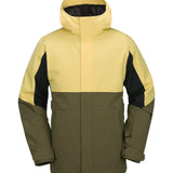 Volcom Brighton FZ Shell Jacket - A two-tone jacket with a light yellow top half and olive green bottom half, featuring black accents on the sleeves.