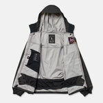 Volcom Arthur 3L 20K jacket in light gray with black hood and front opening