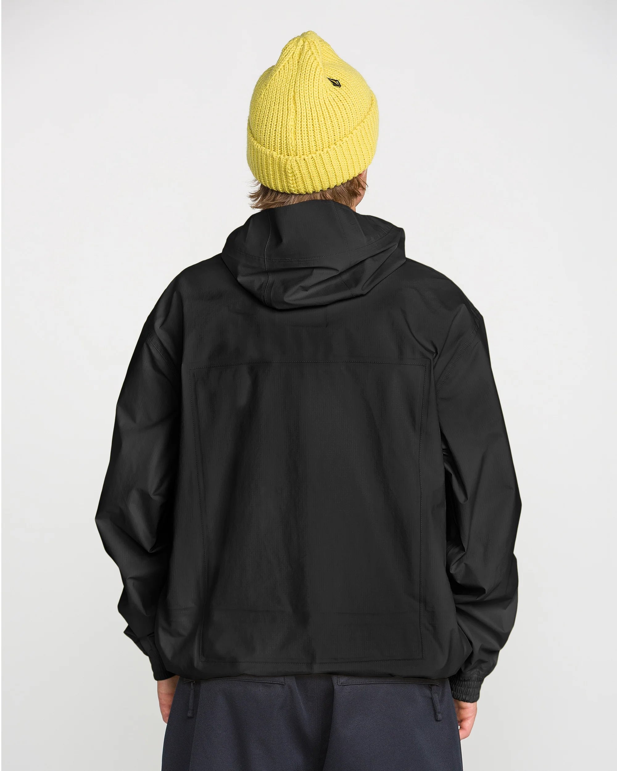 Volcom Arthur 3L 20K jacket, black back view with attached hood