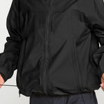 Volcom Arthur 3L 20K jacket close-up, black hood and center front zipper