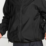 Volcom Arthur 3L 20K jacket close-up, black hood and center front zipper