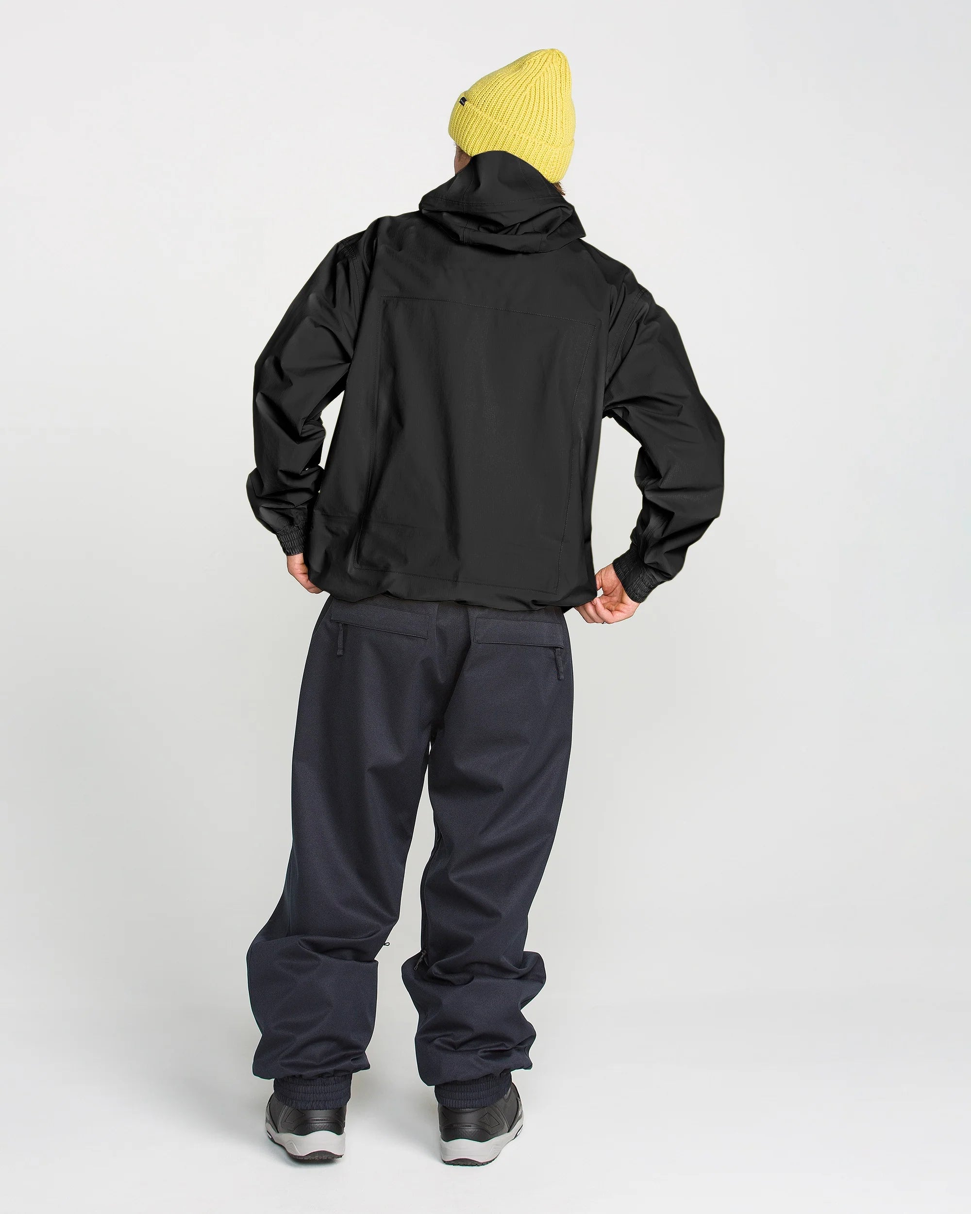 Volcom Arthur 3L 20K jacket, black back view with attached hood
