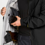 Volcom Arthur 3L 20K jacket with open front, showing inner lining and pocket