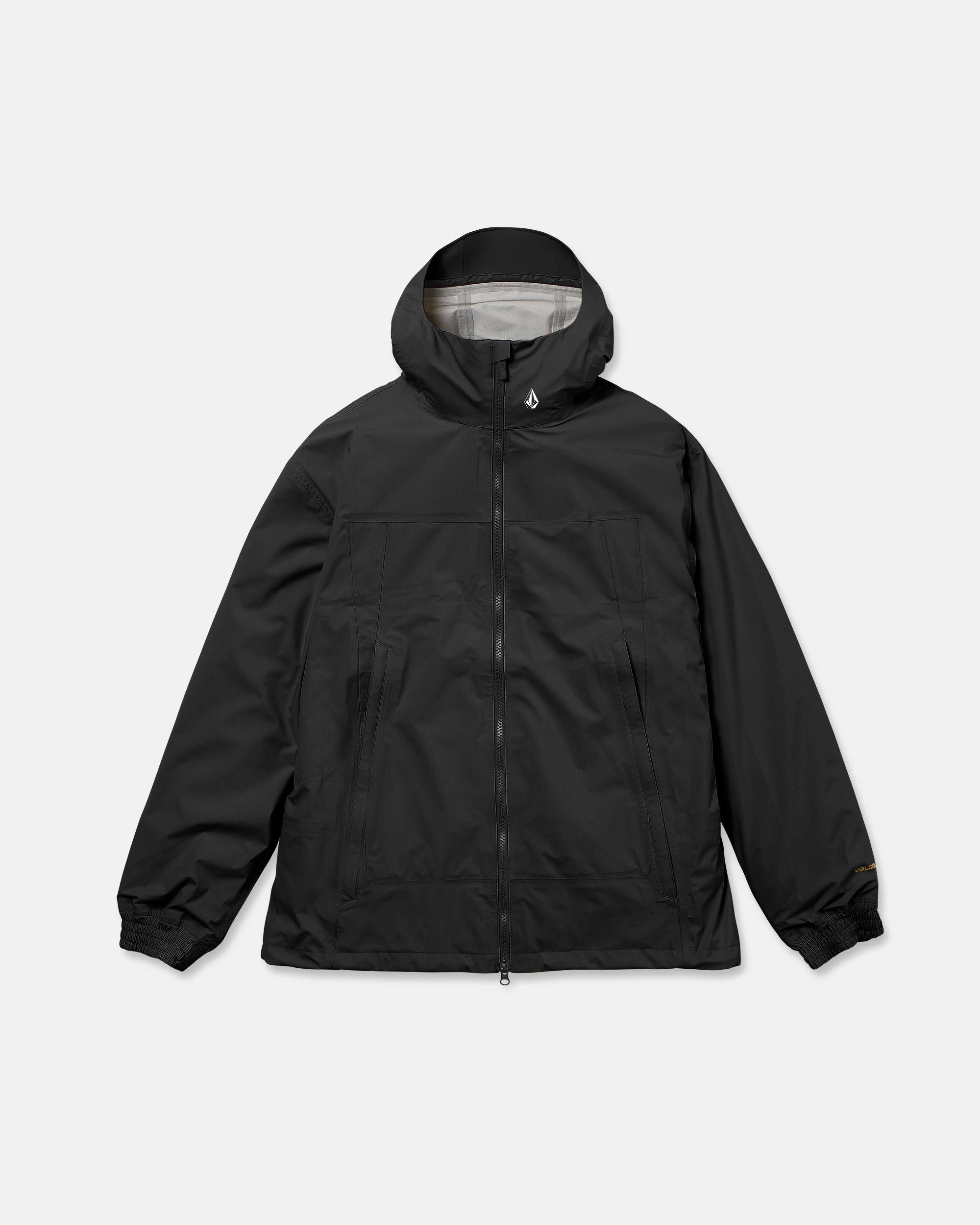 Volcom Arthur 3L 20K jacket, black hooded rain shell with zip front