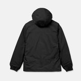 Volcom Arthur 3L 20K jacket, black with attached hood and full-length zipper front