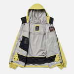 Gray and yellow 3L 20K ski jacket shell with hood and zip-front panels