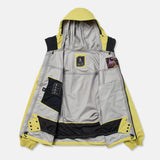 Gray and yellow 3L 20K ski jacket shell with hood and zip-front panels