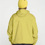 Yellow 3L 20K ski jacket back view with hood and adjustable hem