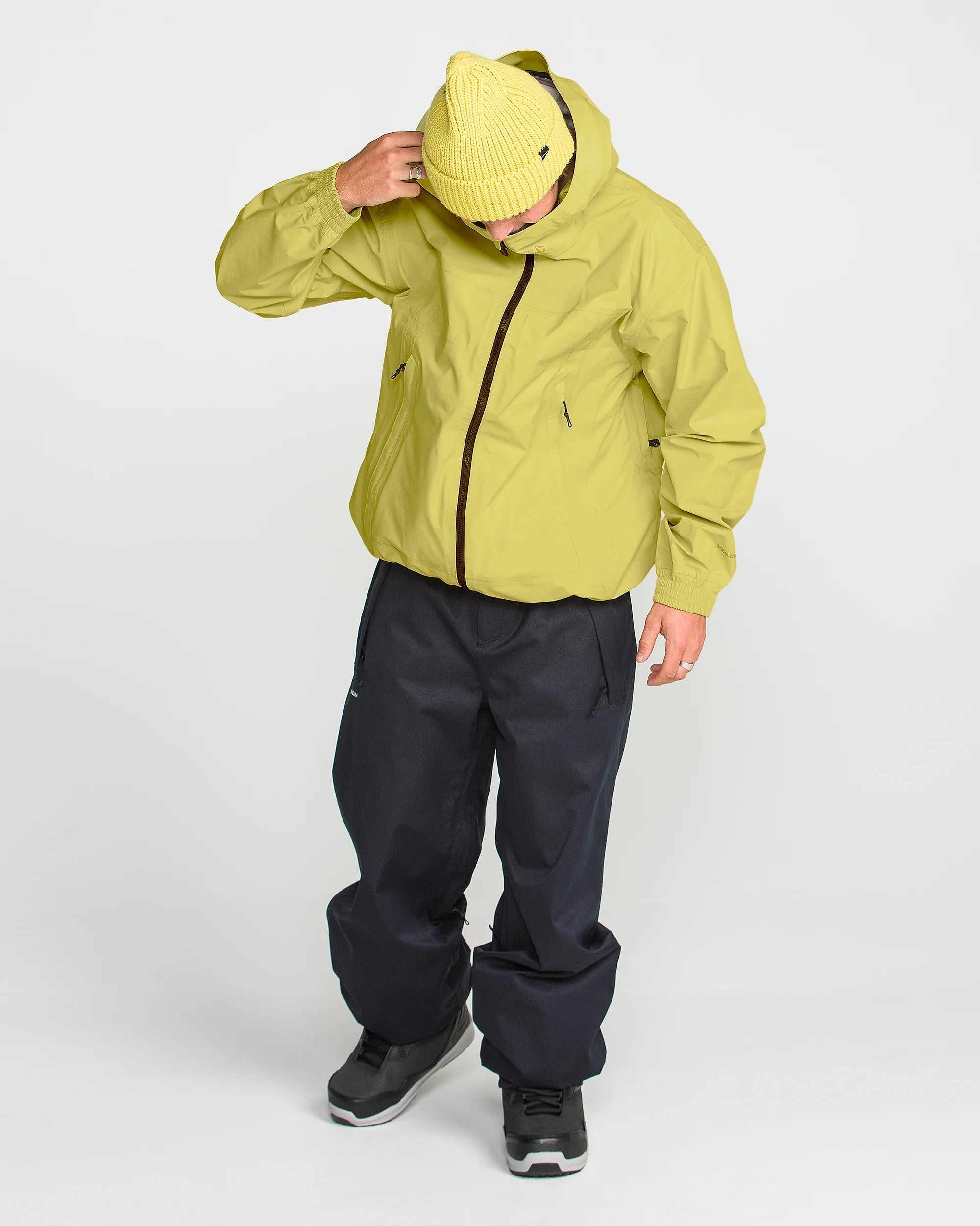 Yellow 3L 20K ski jacket with hood and center zip
