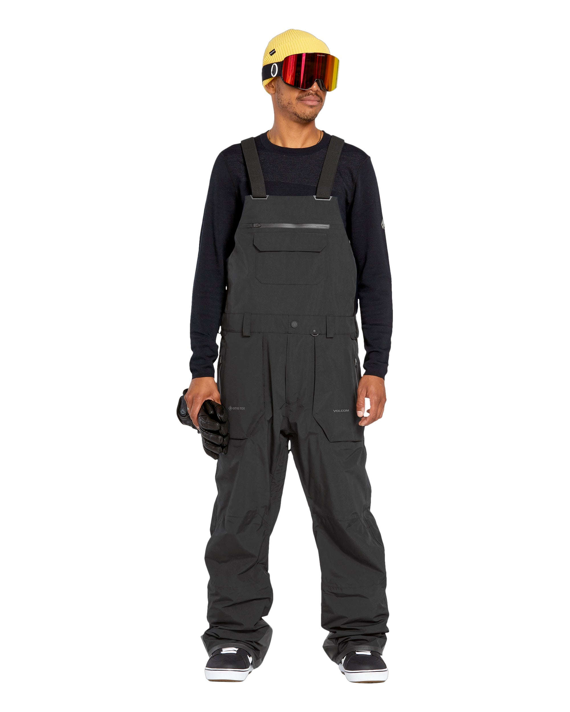 Volcom Men's Rain GORE-TEX Bib Overall - Black bib overalls with a zippered fly and adjustable straps.