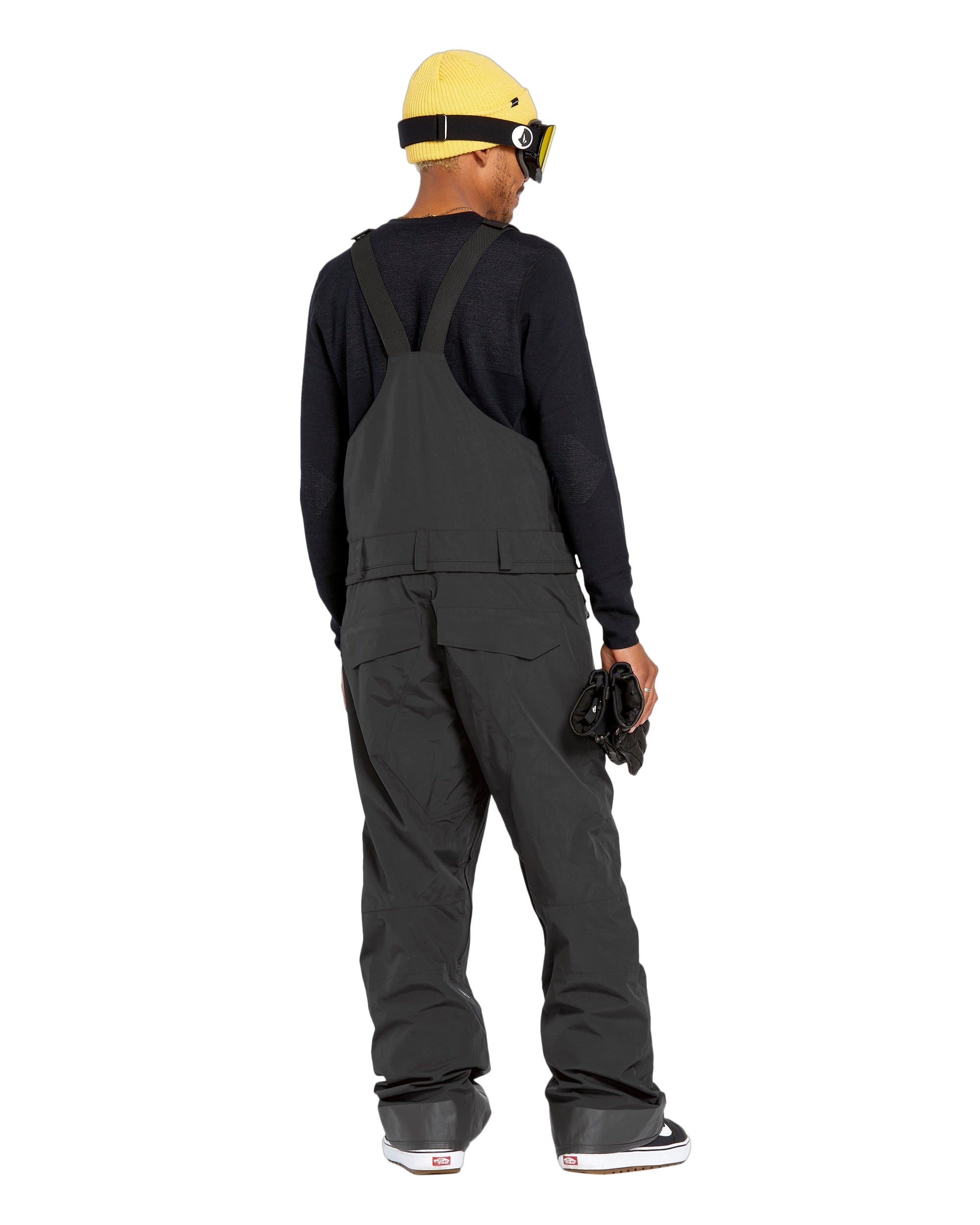 Volcom Men's Rain GORE-TEX Bib Overall - Black bib overalls with a black zipper and silver hardware.
