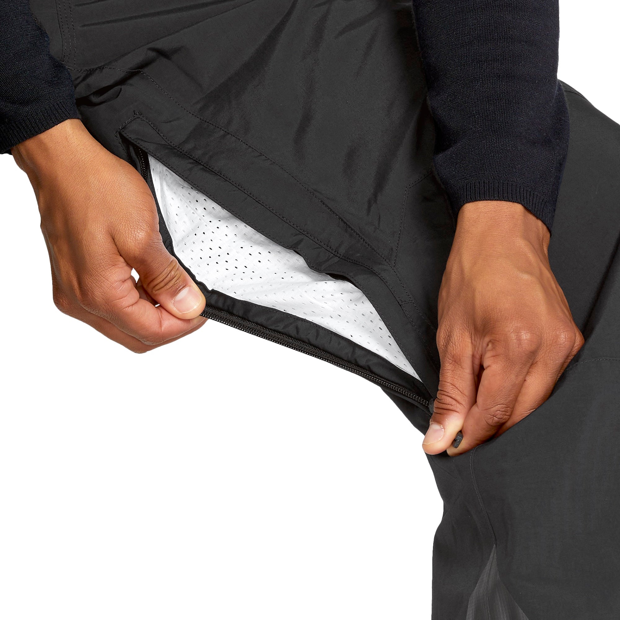 Volcom Men's Rain GORE-TEX Bib Overall - Black bib overalls with a zippered fly and adjustable straps.