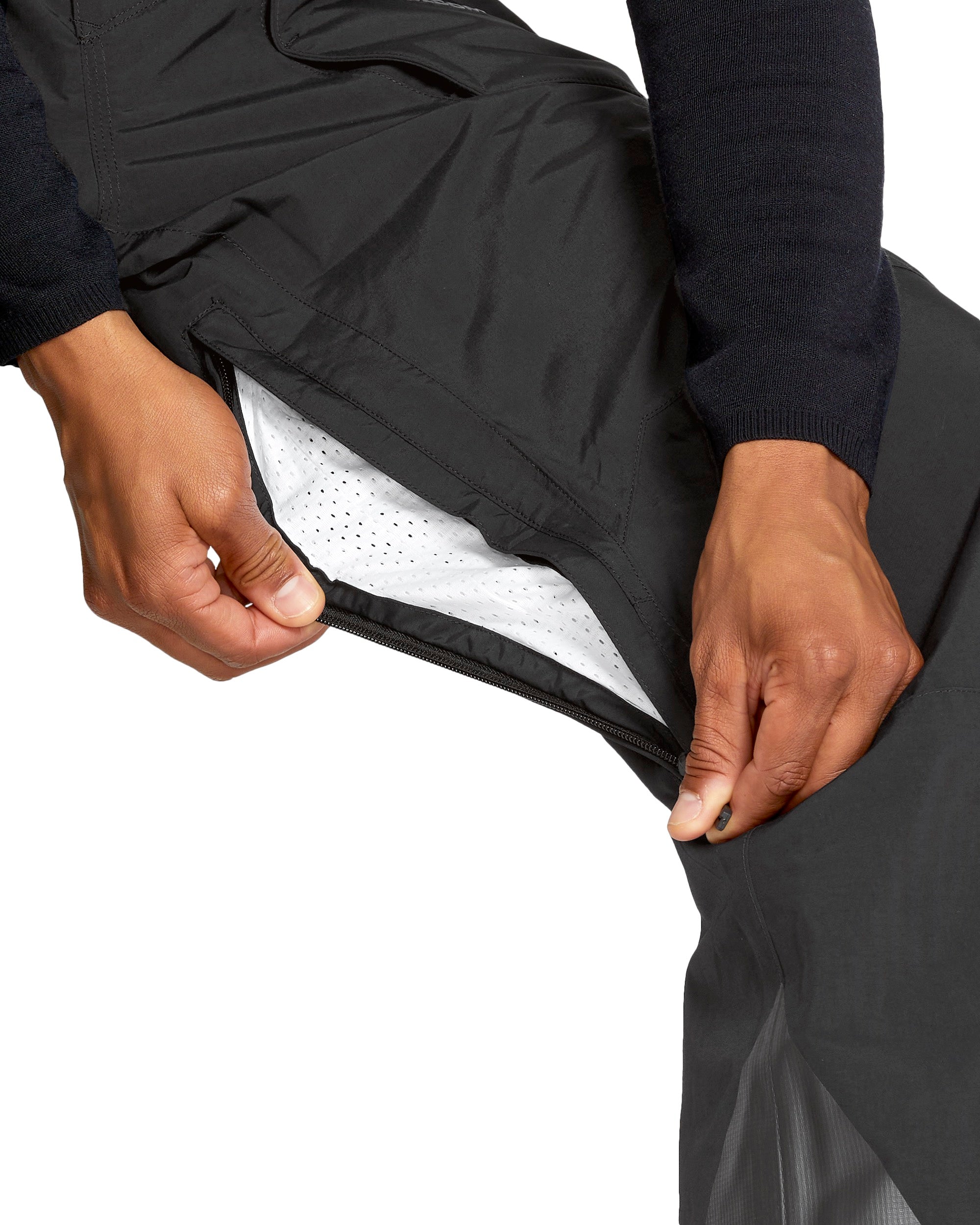 Volcom Men's Rain GORE-TEX Bib Overall - Black bib overalls with a zippered fly and adjustable straps.