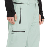 Volcom Men's L GORE-TEX Shell Pant 2025 - A pair of light green snow pants with a black zipper on the side and a black logo that says "GORE-TEX" in white letters.
