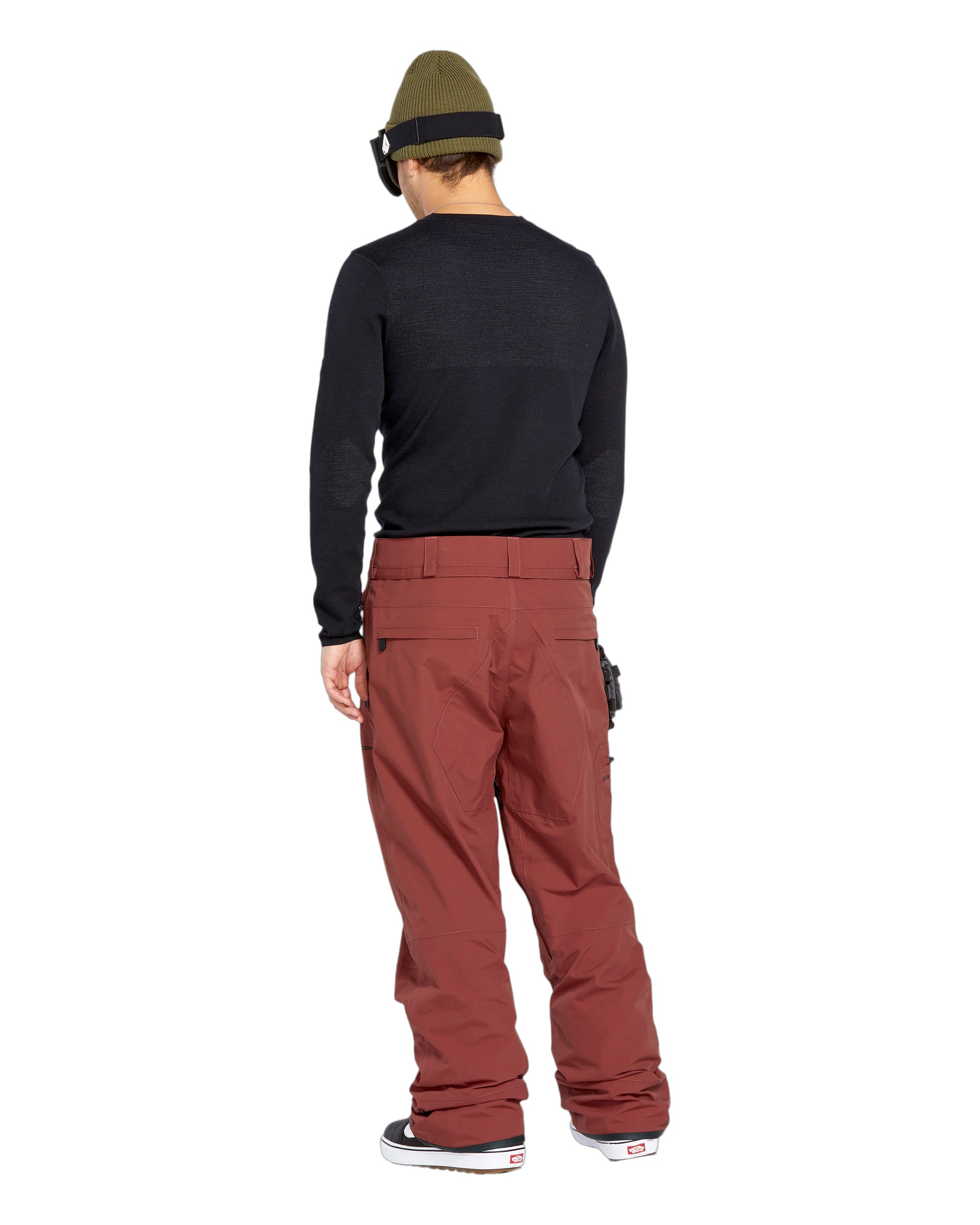 Volcom Men's L GORE-TEX Shell Pant 2025 - A pair of red snow pants with a black zipper on the left leg.