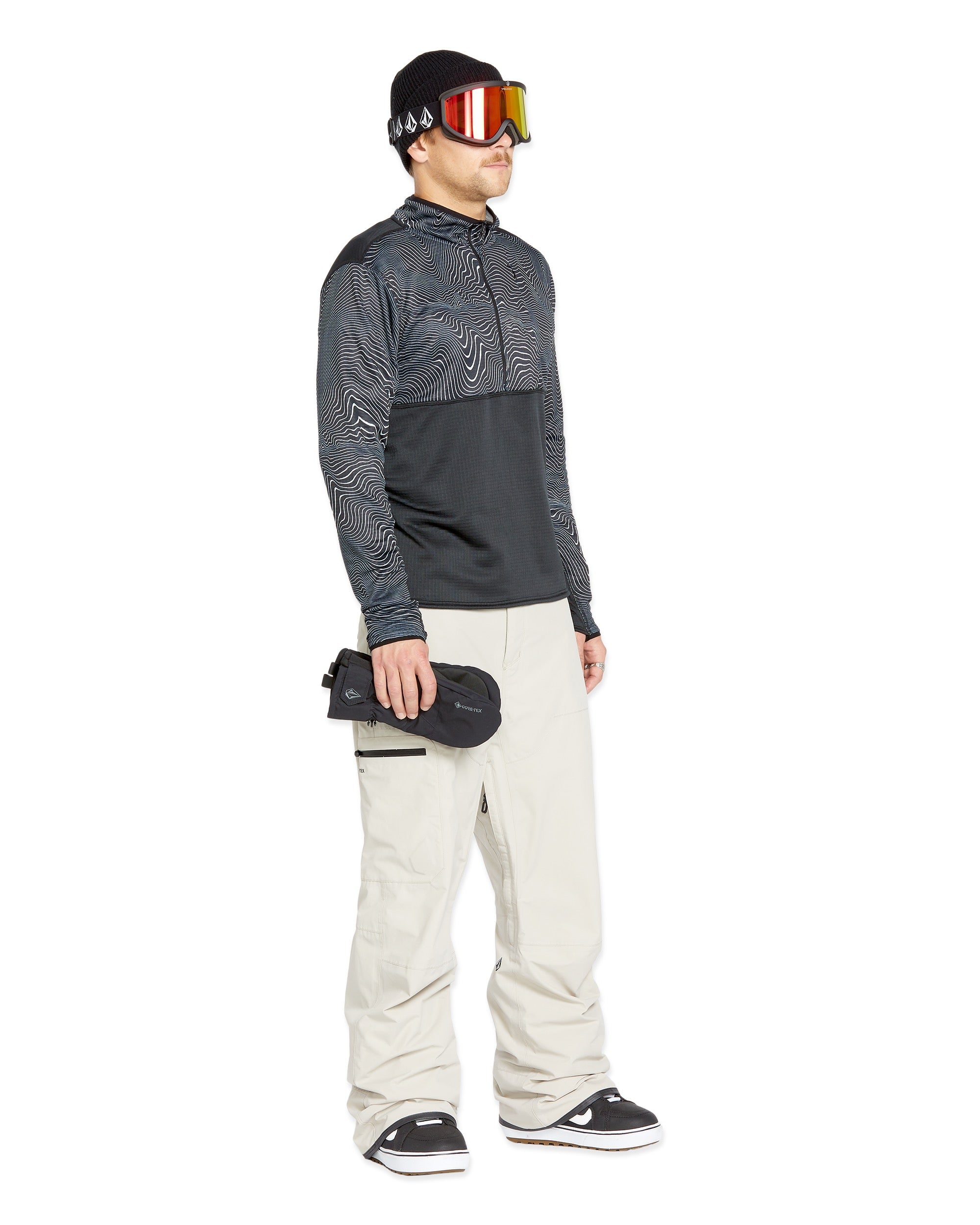 Volcom Men's L GORE-TEX Shell Pant 2025 - A black and grey snow pant with a zippered pocket on the thigh.