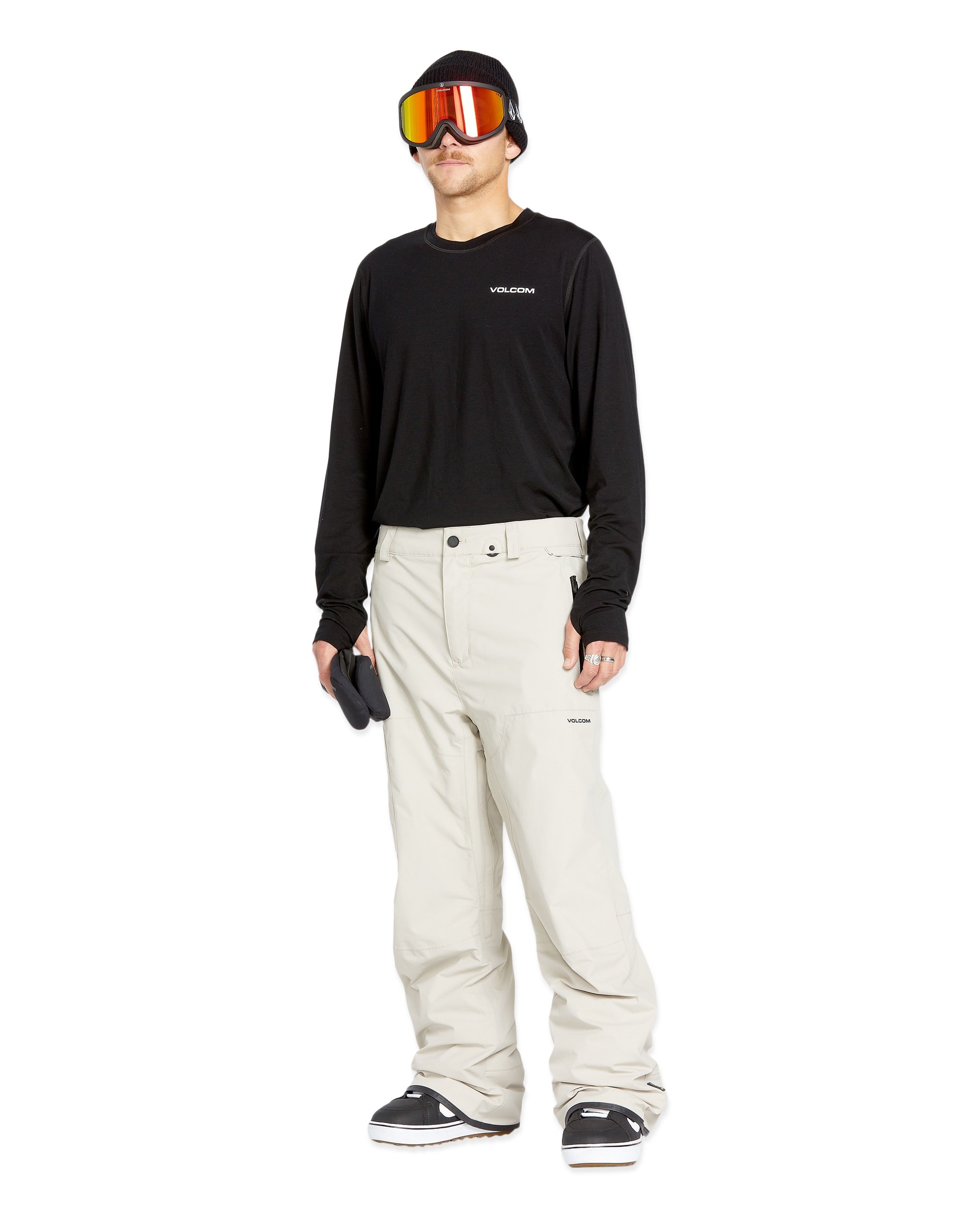 Volcom Men's L GORE-TEX Shell Pant 2025 - A black ski pant with a zippered pocket on the thigh and a logo patch on the left leg.