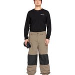 Volcom Men's Longo GORE-TEX Shell Pants - Black pants with a zippered pocket on the thigh and adjustable Velcro straps at the waist.