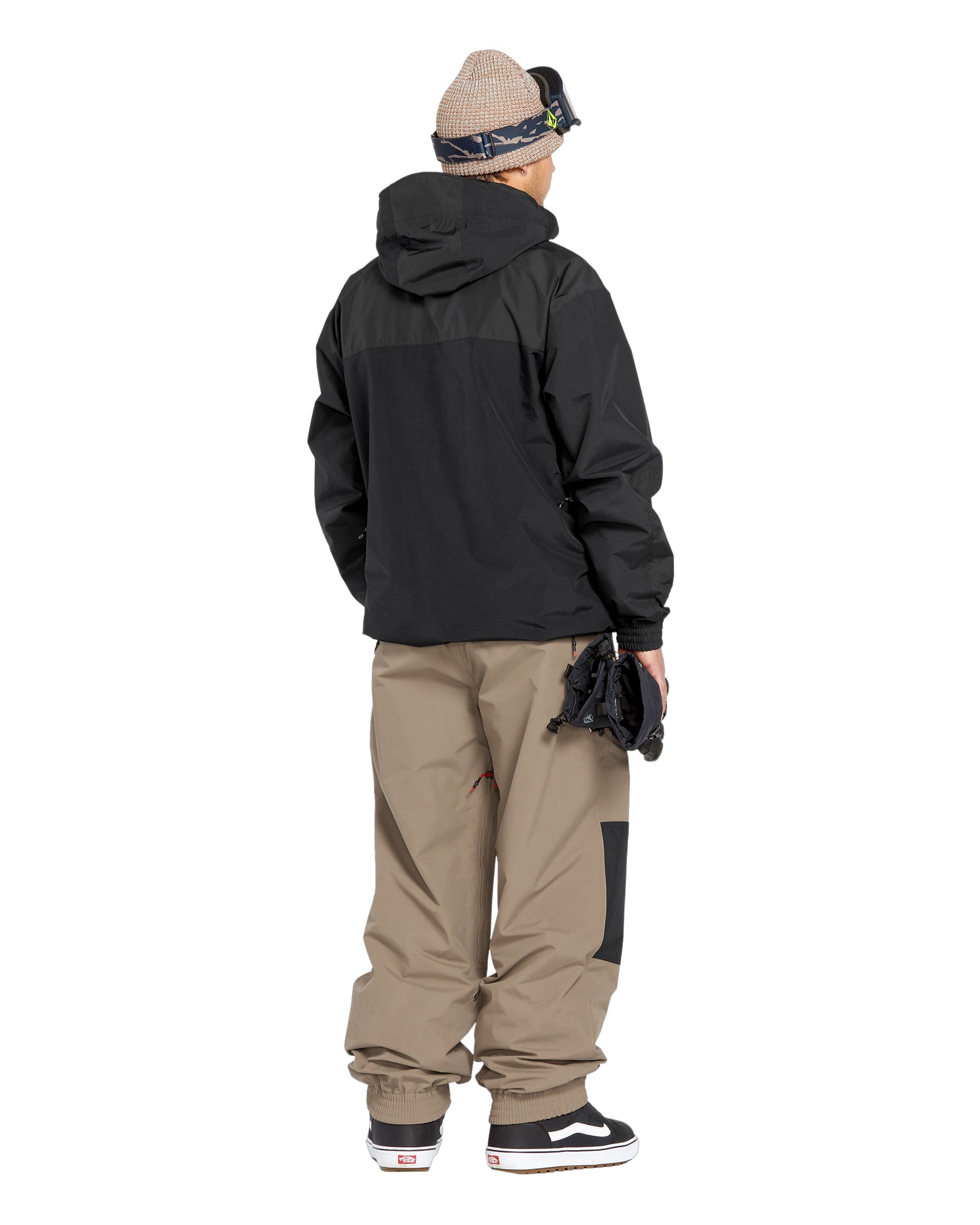 Volcom Men's Longo GORE-TEX Shell Pants - Black shell pants with a zippered pocket on the thigh and adjustable cuffs at the ankles.