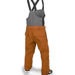Volcom Men's Roan Shell Bib Overall - A pair of brown snow pants with a zippered pocket on the thigh and adjustable straps at the waist.
