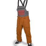 Volcom Men's Roan Shell Bib Overall - A pair of brown bib overalls with a zippered fly and two front pockets.