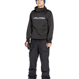 Volcom Men's Roan Shell Pant 2025 - A black snowboard pant with a zippered pocket on the thigh and adjustable Velcro straps at the waist.