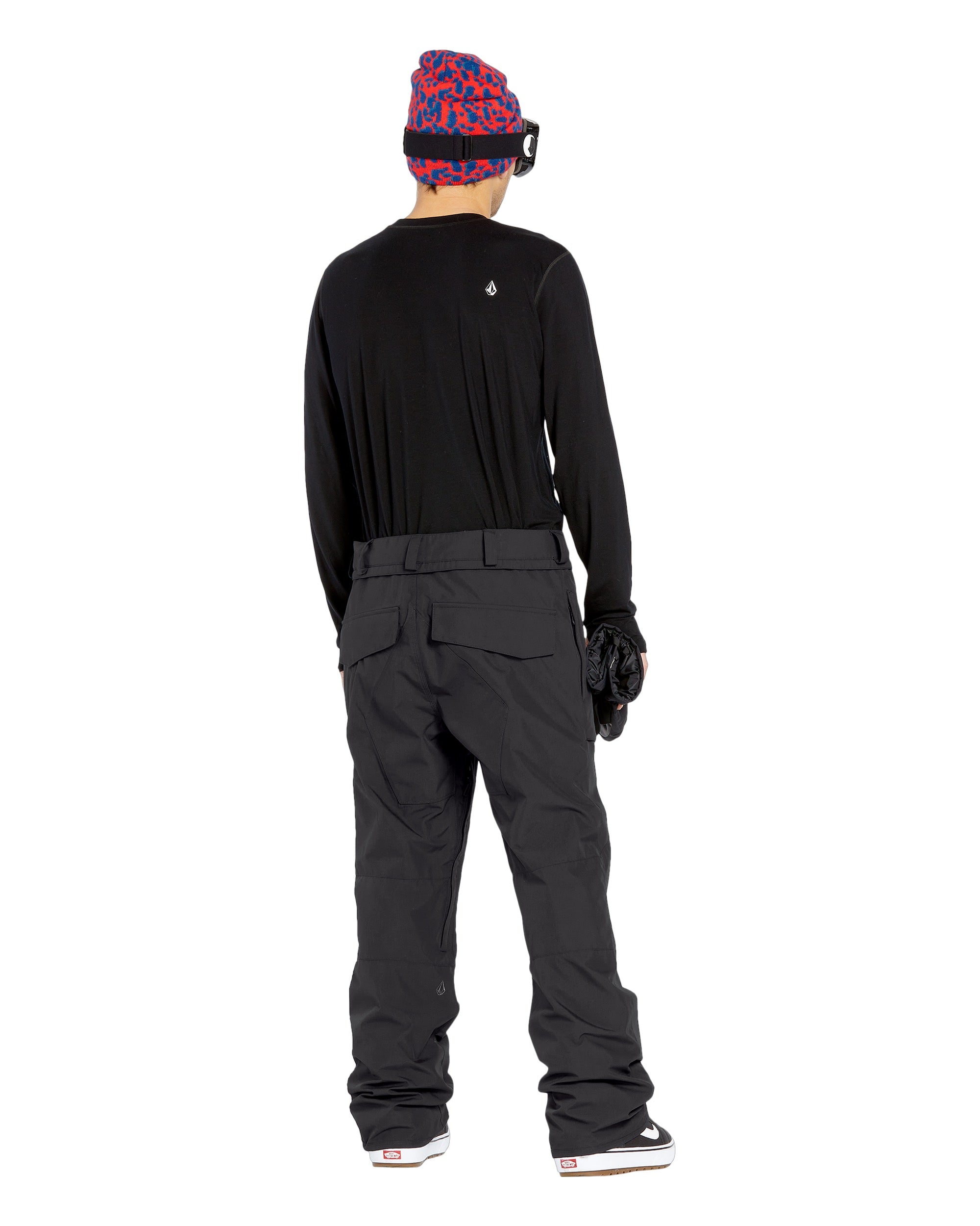Volcom Men's Roan Shell Pant 2025 - A black snow pant with a zippered pocket on the thigh and a small white logo near the bottom of the leg.