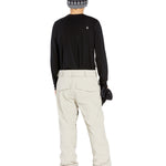 Volcom Men's Roan Shell Pant 2025 - A black snow pant with a white logo on the left thigh and two zippered pockets at the back.