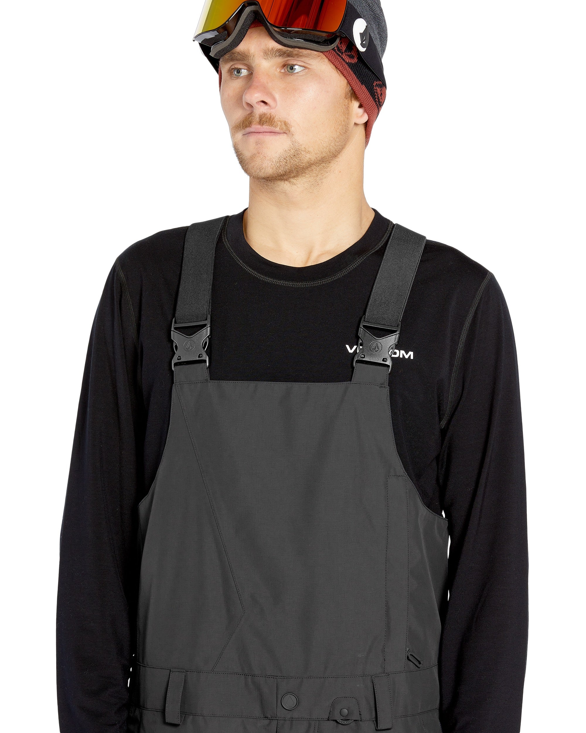 Volcom Men's V.Co Sparta Bib Overall - A pair of black bib overalls with a zippered fly and adjustable straps.