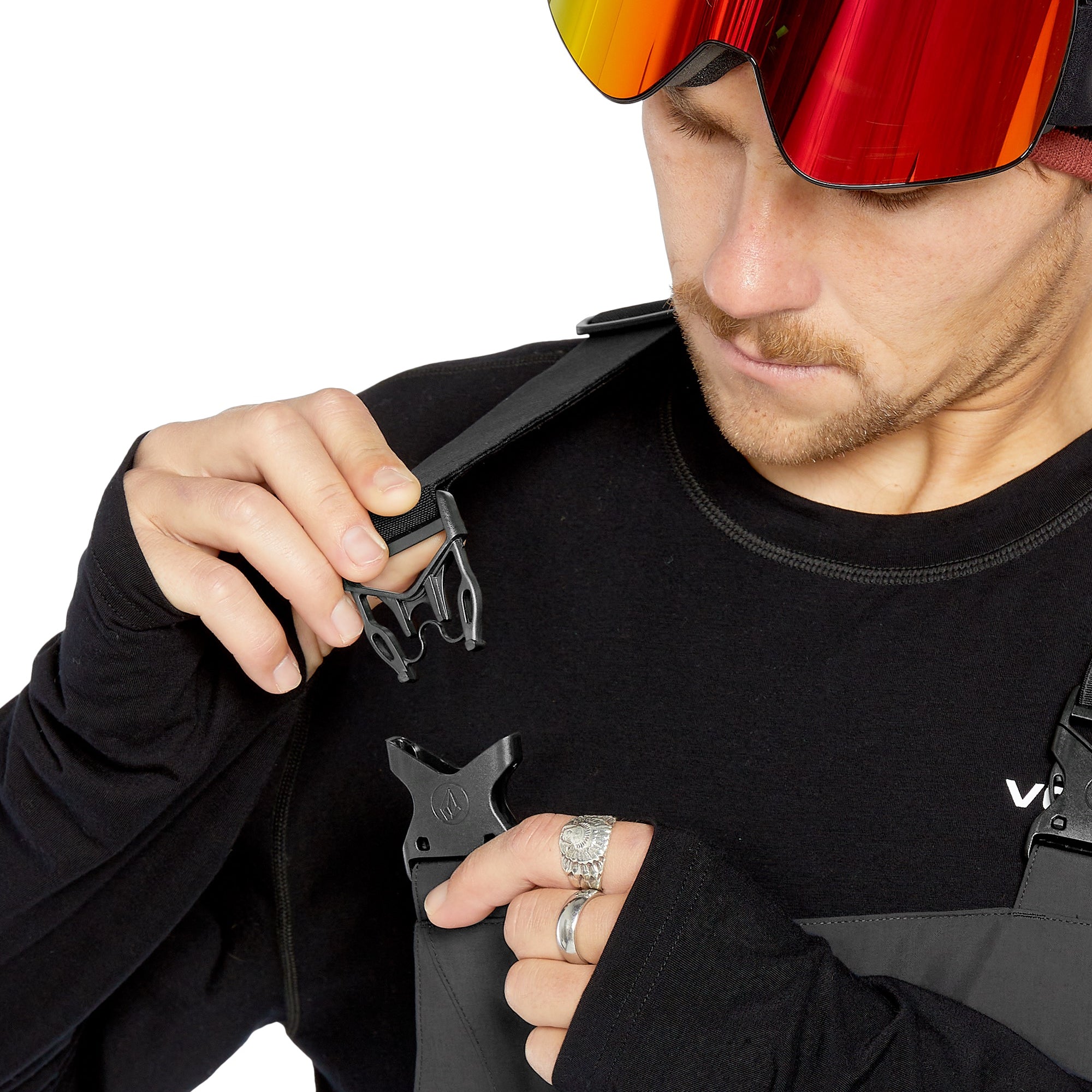 Volcom Men's V.Co Sparta Bib Overall - Black bib overalls with a zip fly and two front pockets.