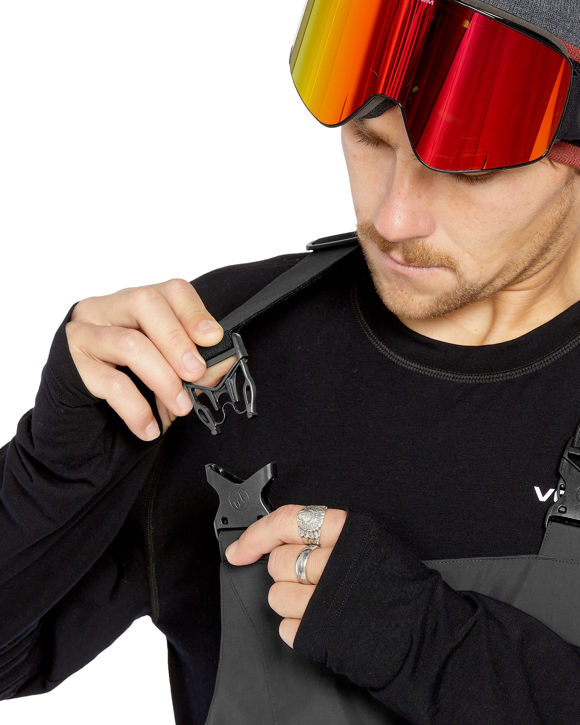 Volcom Men's V.Co Sparta Bib Overall - Black bib overalls with a zip fly and two front pockets.