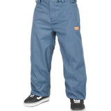Volcom Men's Arthur 20K Shell Pant - A pair of blue snow pants with a brown leather patch on the upper thigh, featuring a belt loop and two zippered pockets.