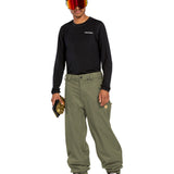 Volcom Men's Arthur 20K Shell Pant - A black snow pant with a zippered pocket on the thigh and adjustable Velcro straps at the waist.