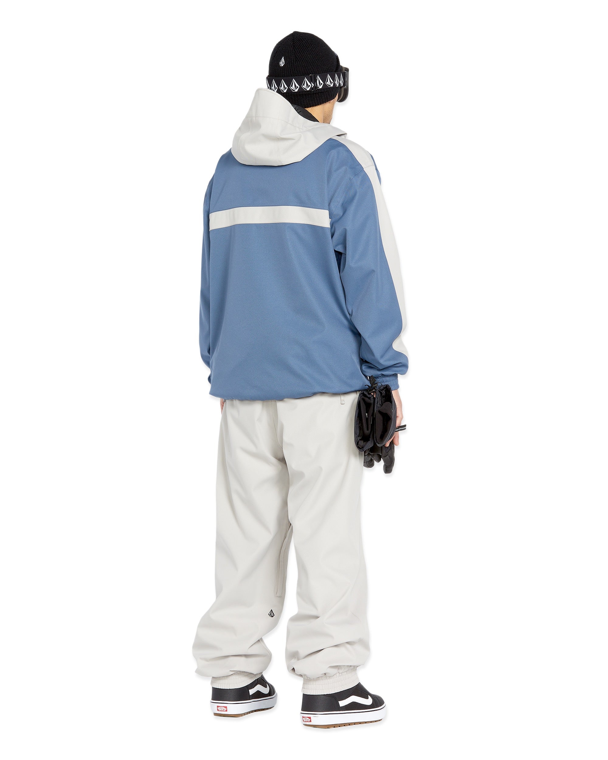 Volcom Men's Arthur 20K Shell Pant - A pair of khaki-colored snow pants with a white stripe on the side and black zippers.