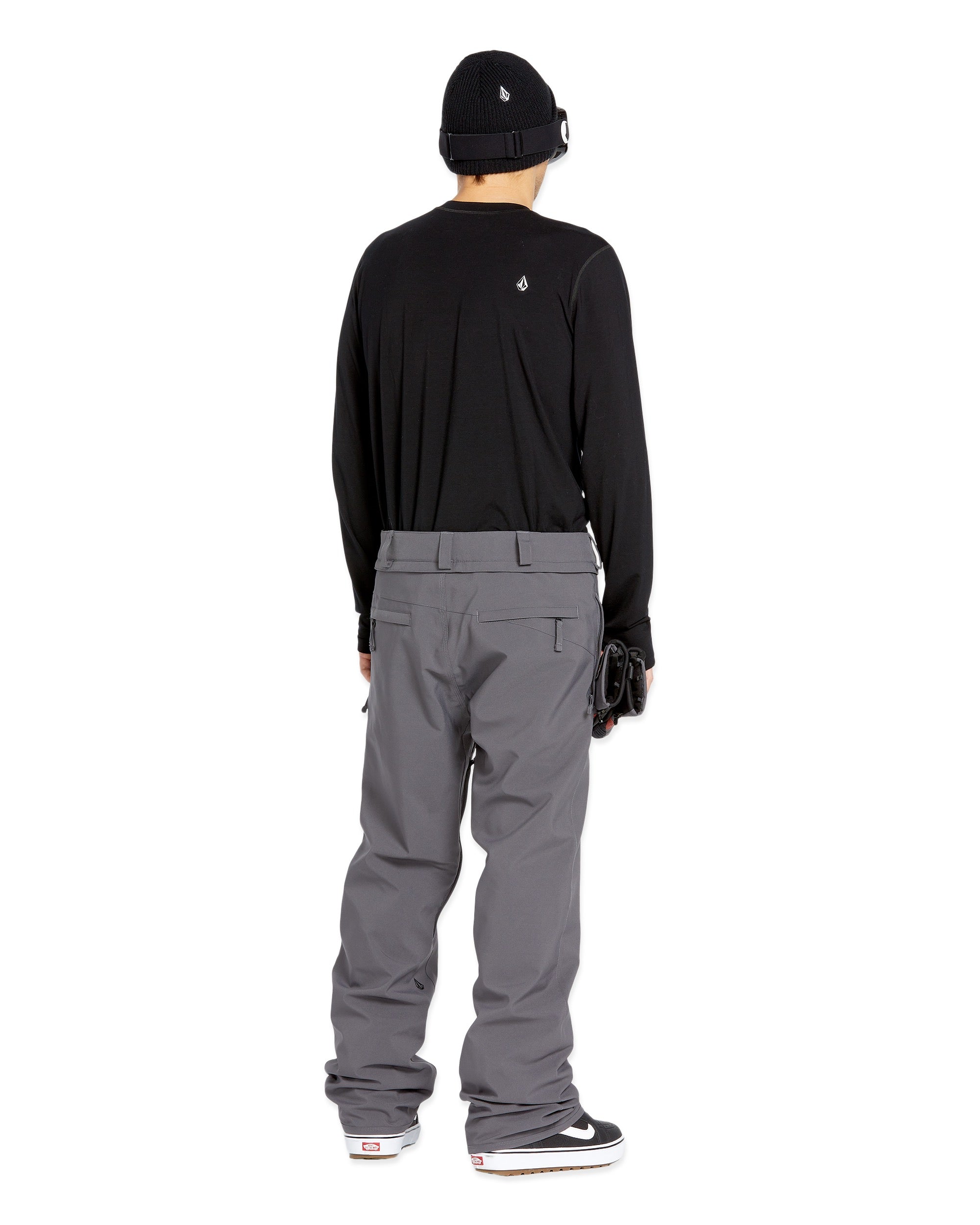 Volcom Men's Freakin' Snow Chino Pant - A pair of gray snow pants with a subtle white logo on the upper left thigh.